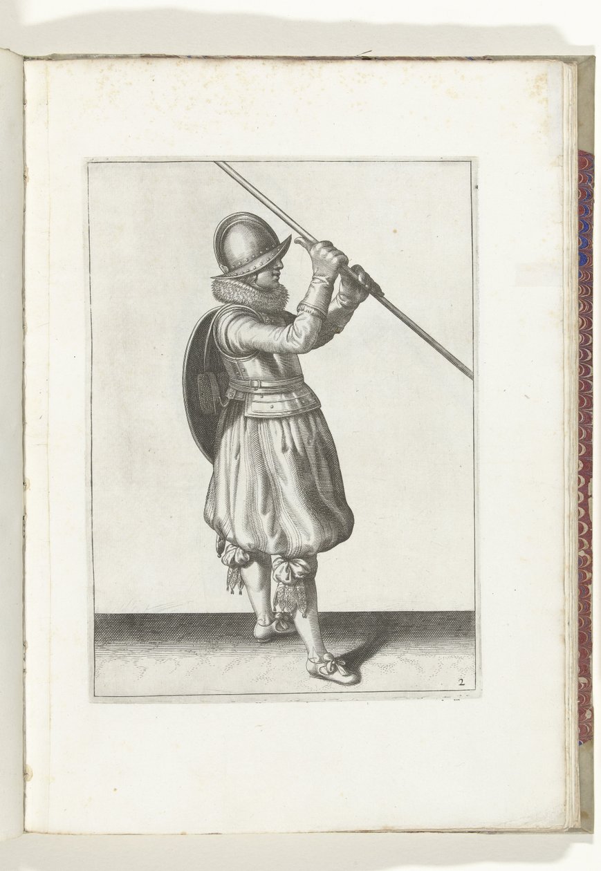 The Exercise with Shield and Pike: The Soldier with the Pike Diagonally in Both Hands and the Shield on the Back (No. 2), 1618 by Adam van Breen