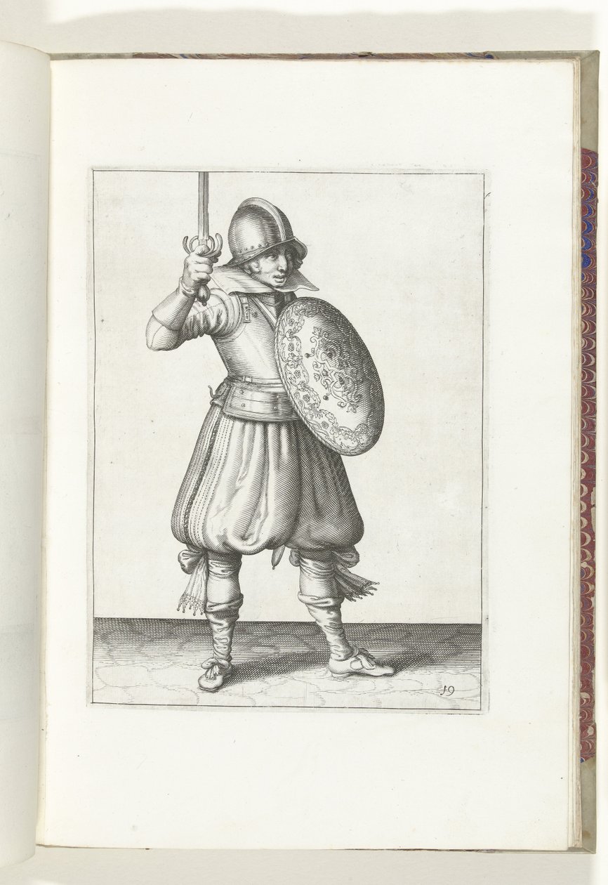 The Exercise with Shield and Spear: The Soldier Presents His Rapier with His Hand No Higher Than His Face (No. 19), 1618 by Adam van Breen