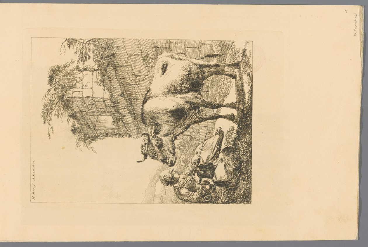 Shepherdess with a Ram, a Goat, and a Cow by a Ruin by Adam von Bartsch