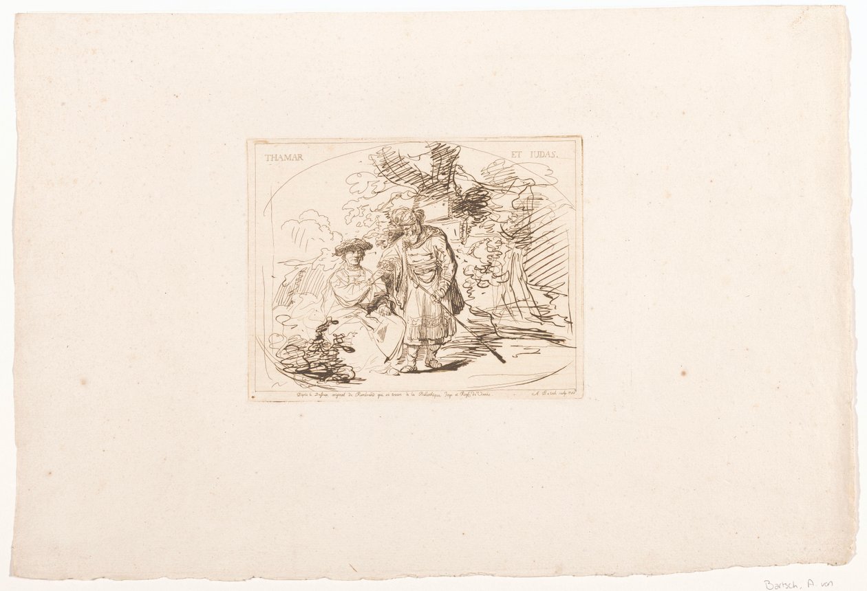 Judah Gives Tamar His Signet Ring (Thamar et Judas) (Six Prints after Drawings by Rembrandt, Preserved in the Hofbibliothek in Vienna series) by Adam von Bartsch