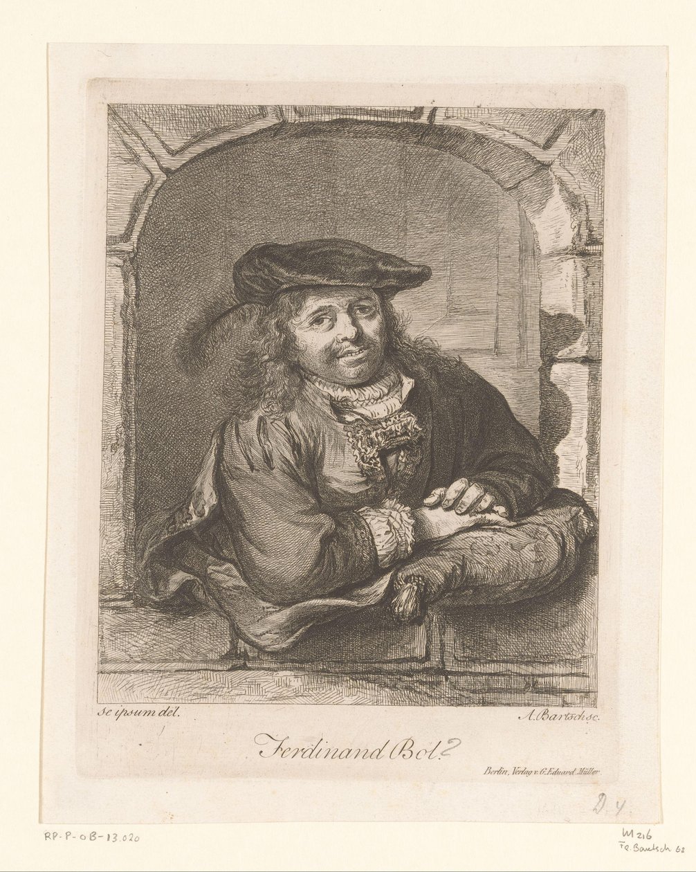 Portrait of Ferdinand Bol in a Window by Adam von Bartsch