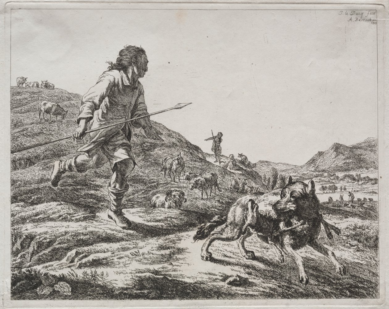 Shepherd Chasing a Wolf by Adam von Bartsch