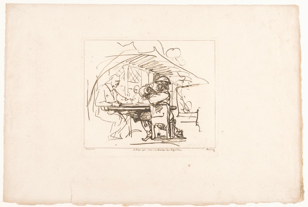 Two Men at a Table, One with a Jug (series title: Six Prints After Drawings by Rembrandt in the Hofbibliothek in Vienna) by Adam von Bartsch