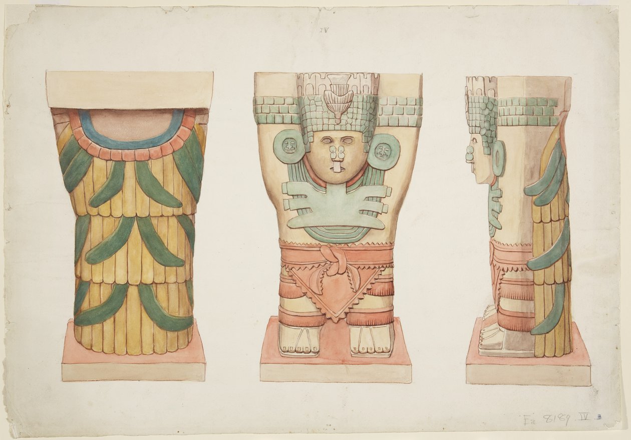 Caryatid from the outer chamber, Temple A, ball court, Chichen Itza by Adela Breton