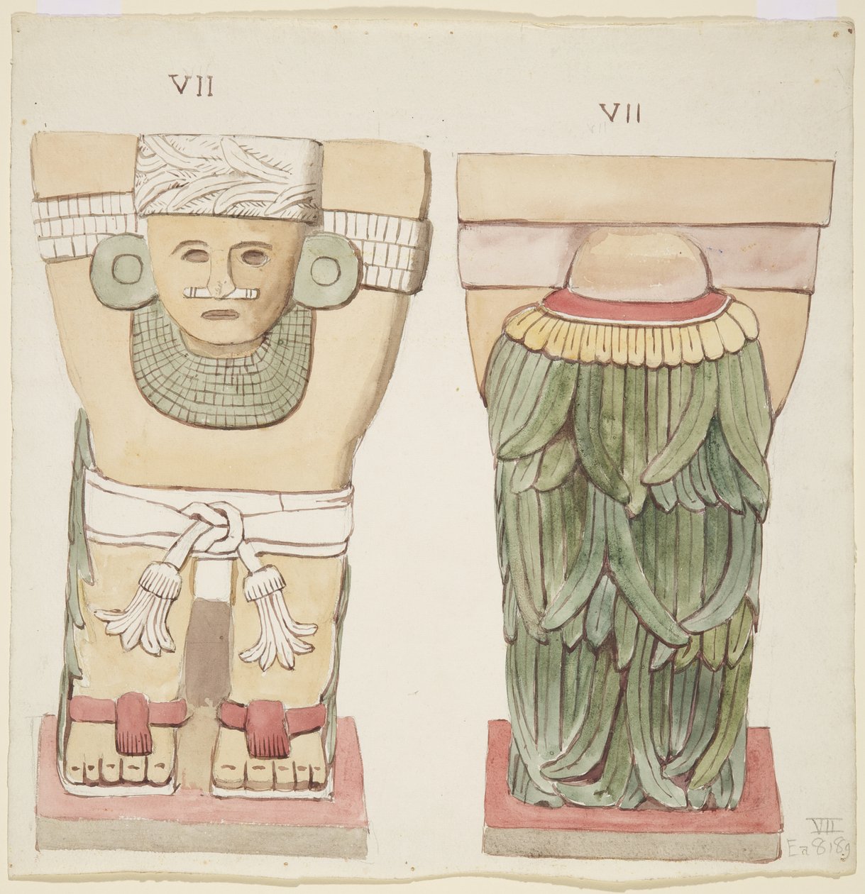 Caryatid from the outer chamber, Temple A, ball court, Chichen Itza, Mexico by Adela Breton