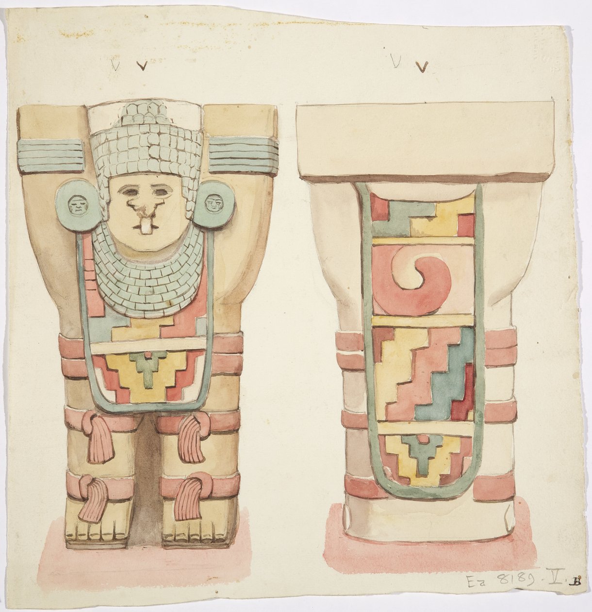 Caryatid from the outer chamber, Temple A, ball court, Chichen Itza, Mexico by Adela Breton