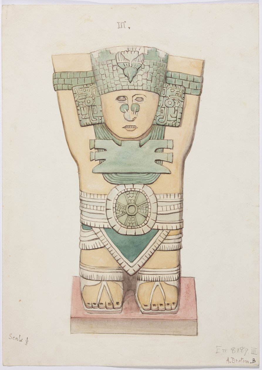 Caryatid from the outer chamber, Temple A, ball court, Chichen Itza, Mexico by Adela Breton