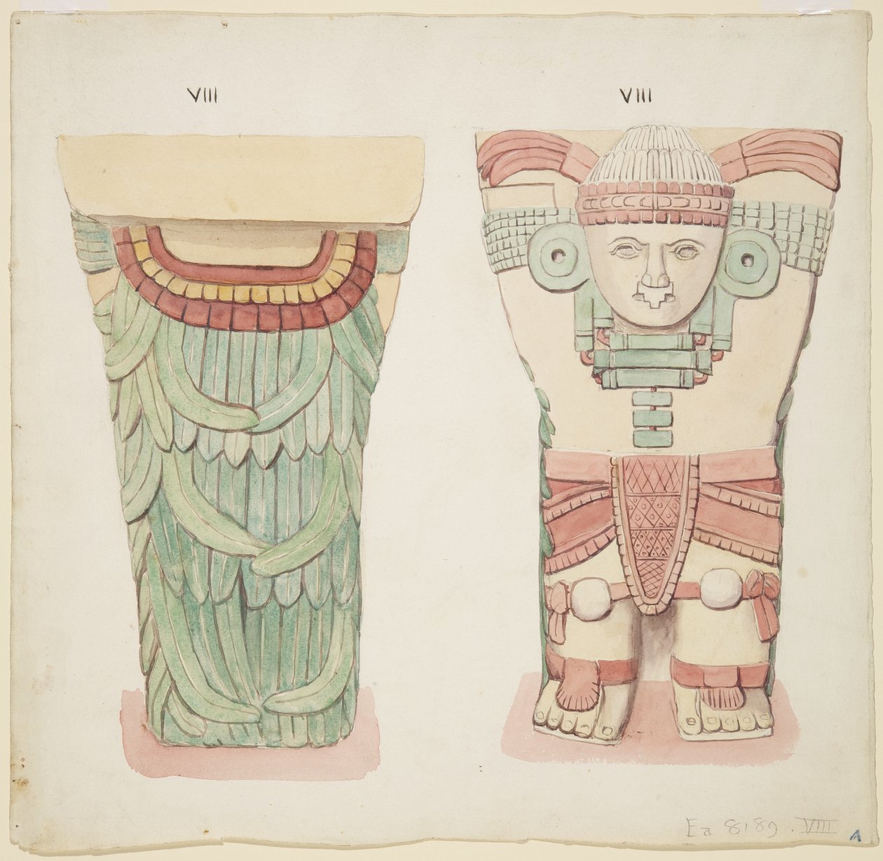 Caryatid from the outer chamber, Temple A, ball court, Chichen Itza, Mexico by Adela Breton