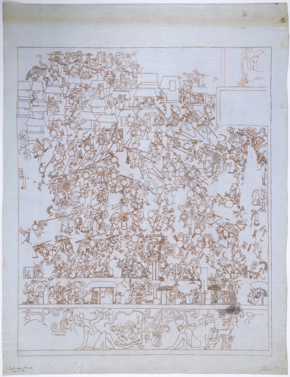 Copy of a mural painting, Upper Temple of the Jaguars, South End, West Wall, Upper Temple of the Jaguars, Chichen Itza, Mexico by Adela Breton