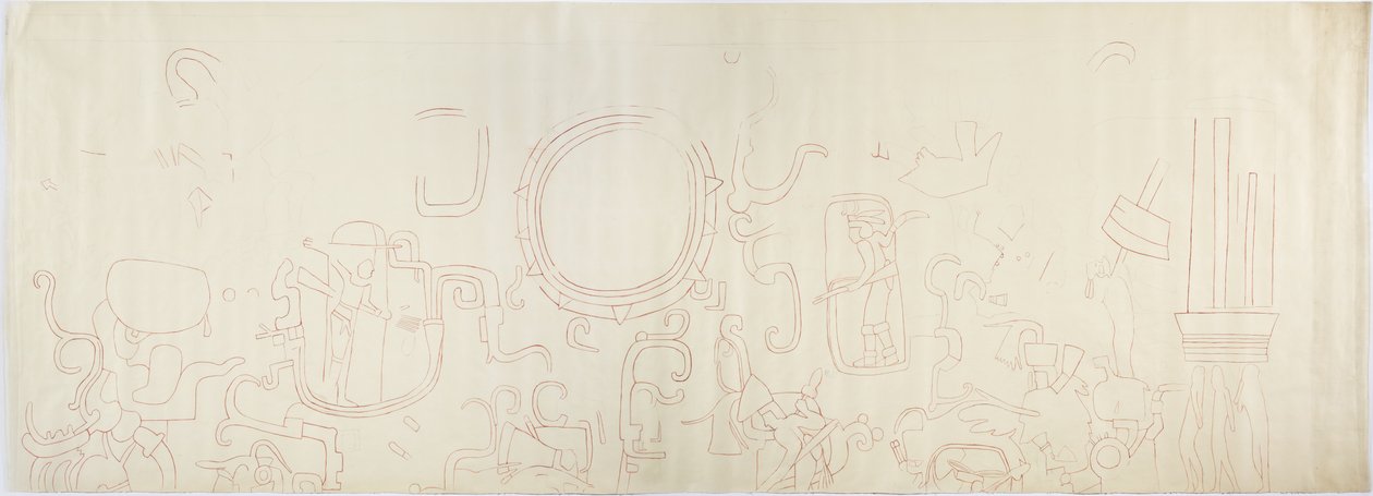 Painting from the north wall, Upper Temple of the Jaguars, Chichen Itza, Mexico North section by Adela Breton