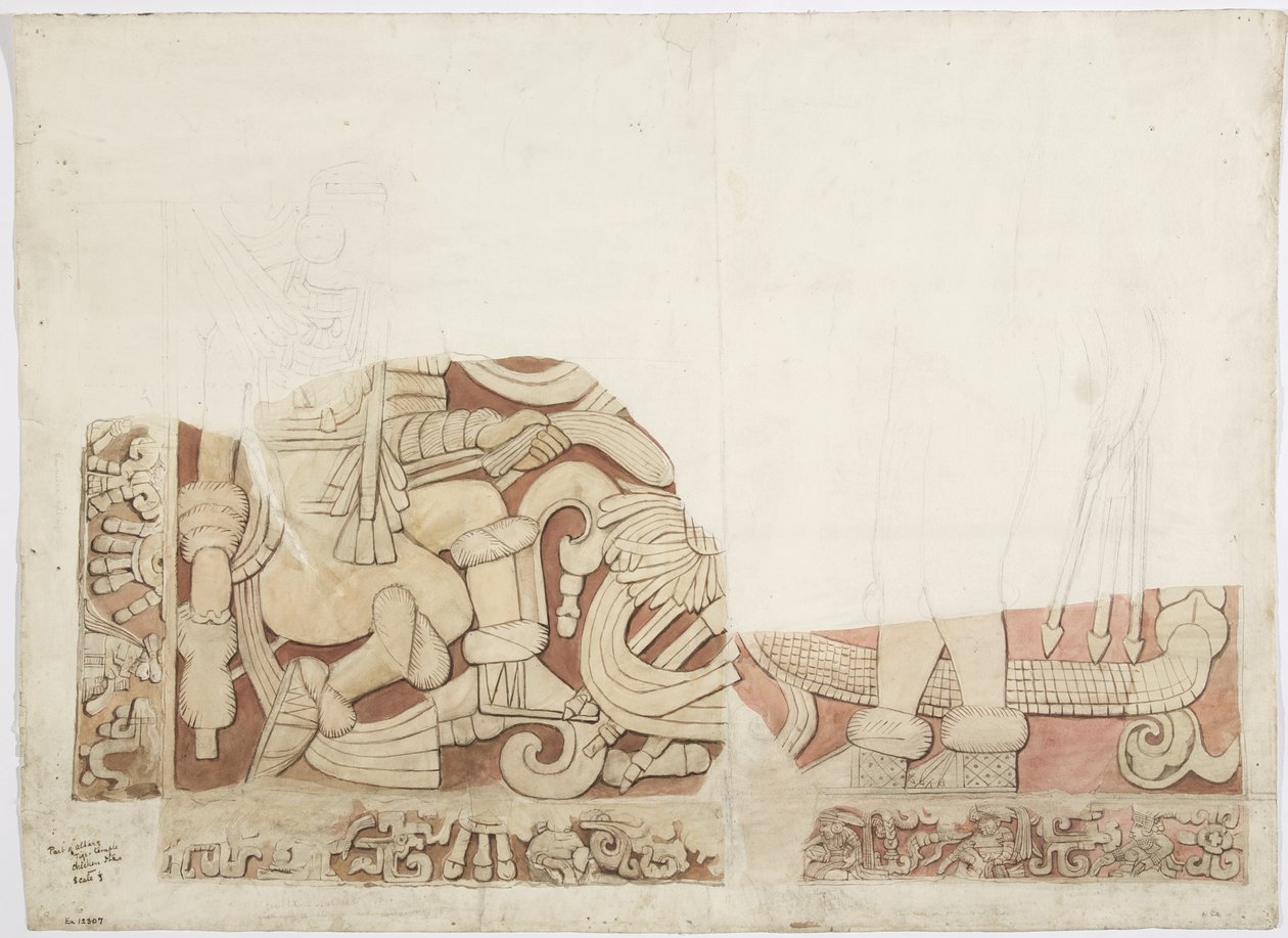 Part of an altar at Upper Temple of the Jaguars, Temple E, Chichen Itza, Mexico by Adela Breton