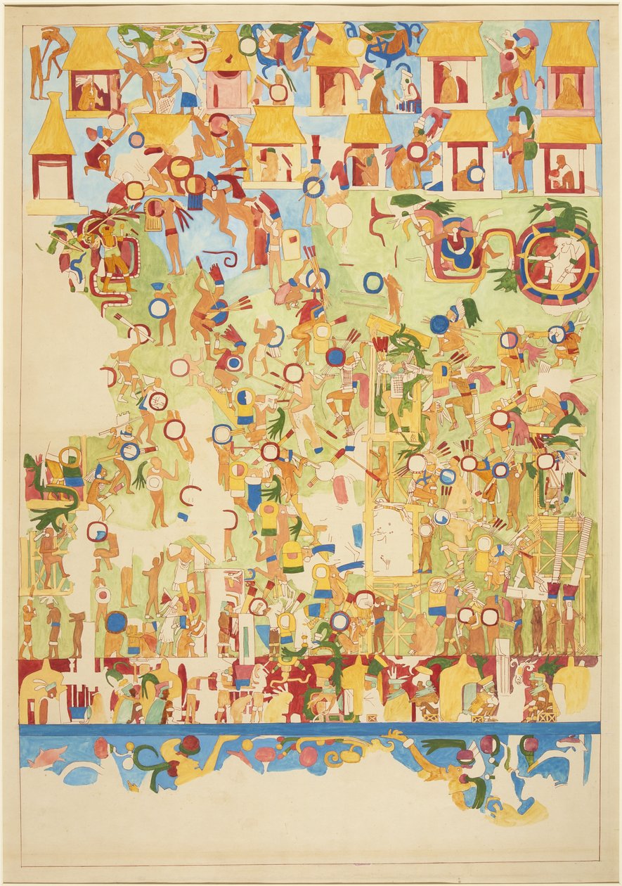 Quarter-scale copy of a wall painting from the south wall of the Upper Temple of the Jaguars, Chichen Itza, Mexico by Adela Breton