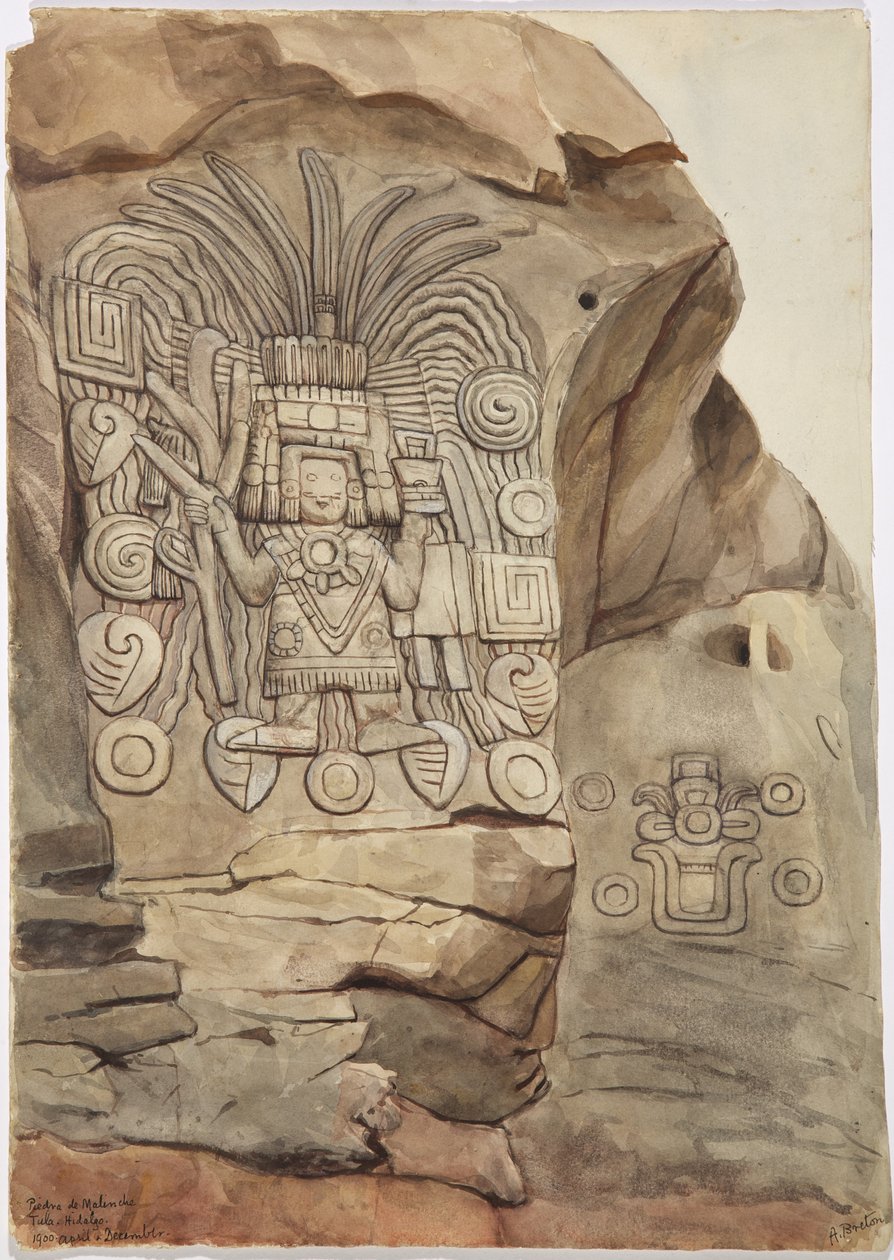 Stone relief in natural rock by Adela Breton - Piedra de Malinche, Tula, Hidalgo, Mexico by Adela Breton