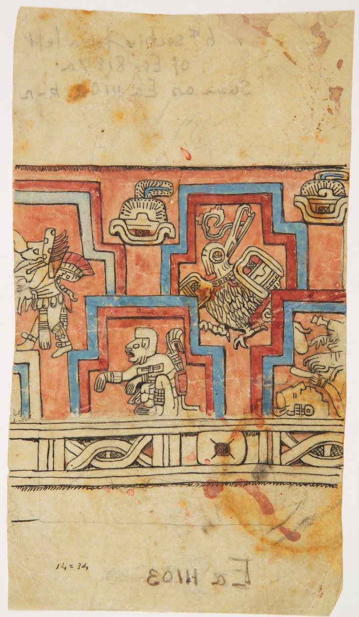 Stucco frieze at Acanceh, Mexico Black ink tracing and watercolour by Adela Breton