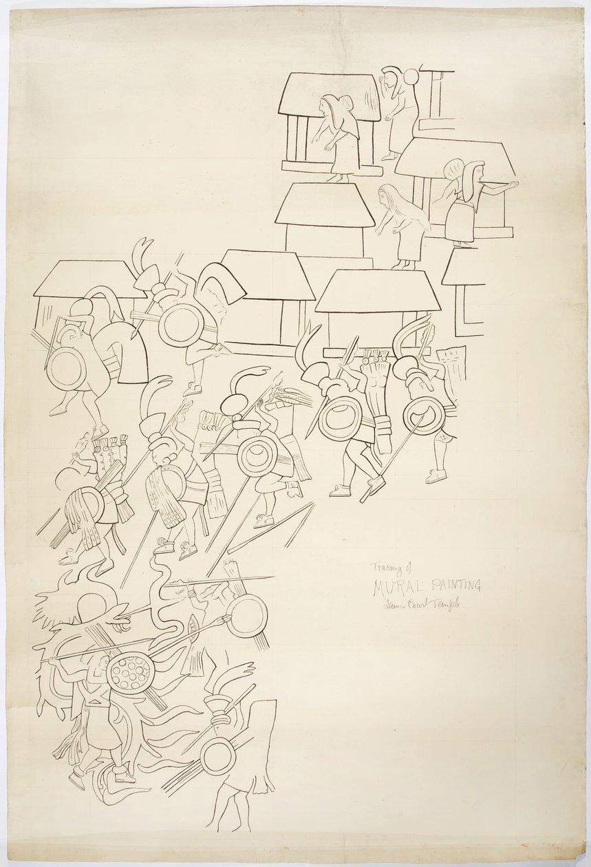 Tracing of a mural painting from the West Wall, Upper Temple of the Jaguars, Chichen Itza, Mexico by Adela Breton