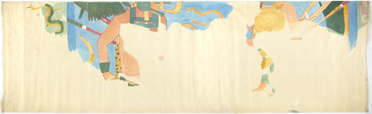 Tracing of a wall painting at Chichen Itza, Mexico From the east wall, inner middle chamber, Upper Temple of the Jaguars, Great Ball Court by Adela Breton