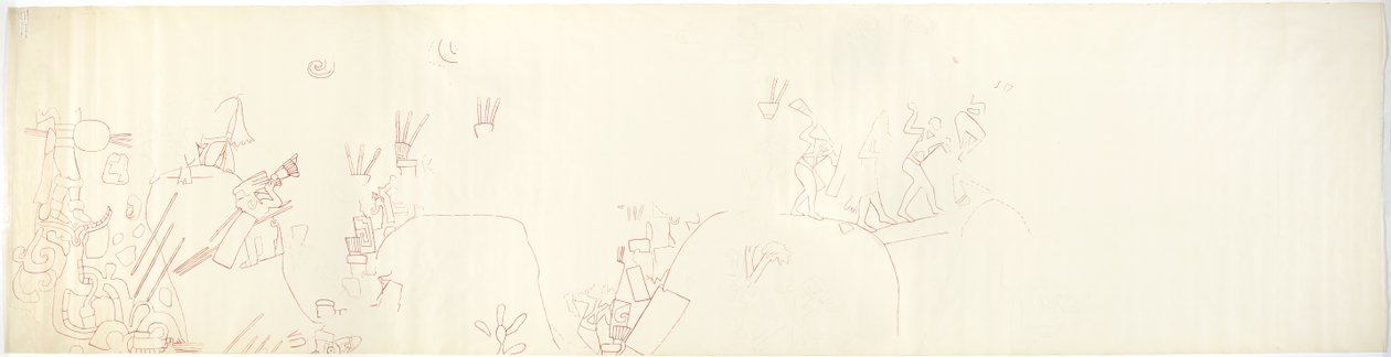 Tracing of a Wall Painting from East Wall, Upper Temple of the Jaguars, Chichen Itza, Mexico by Adela Breton