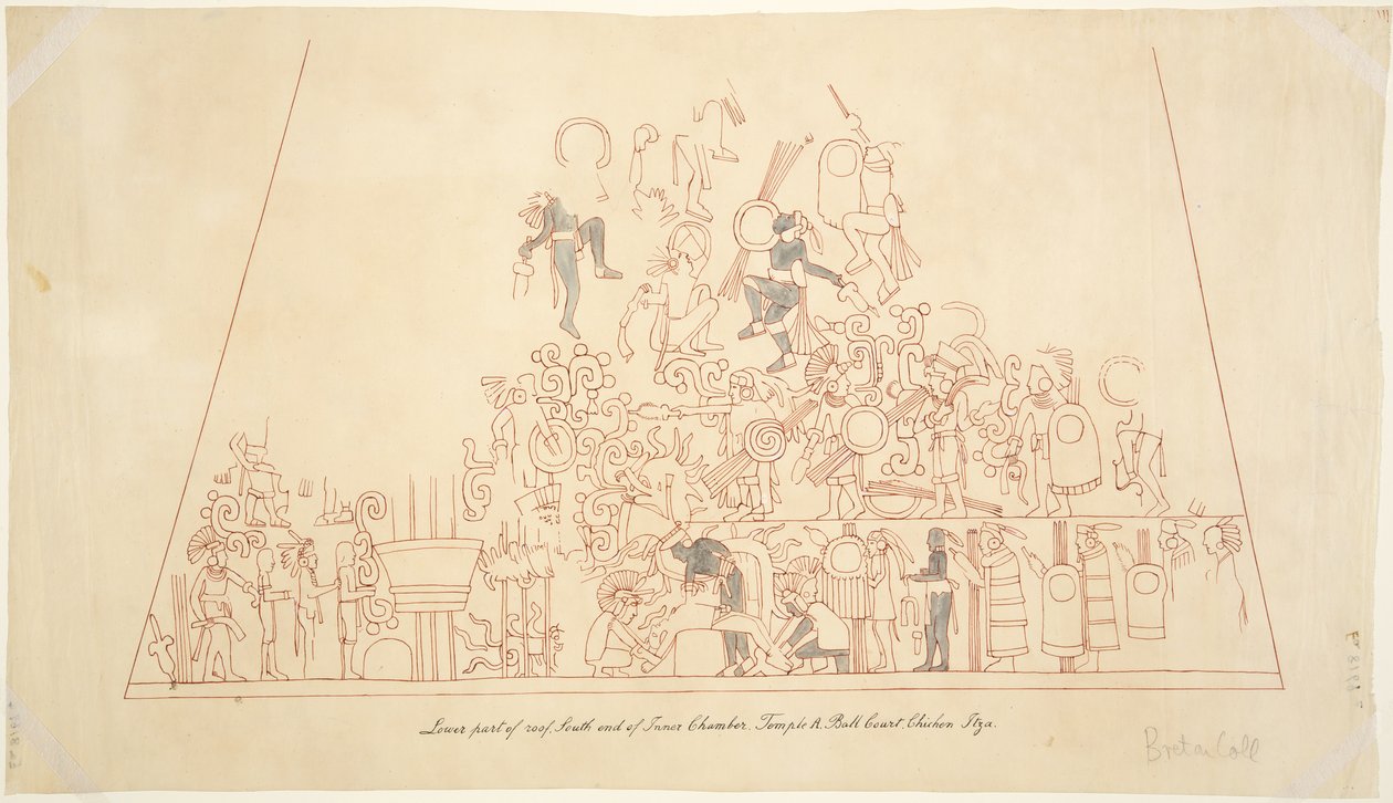 Tracing of a wall painting from the south vault, inner chamber, Upper Temple of the Jaguars, Chichen Itza, Mexico by Adela Breton