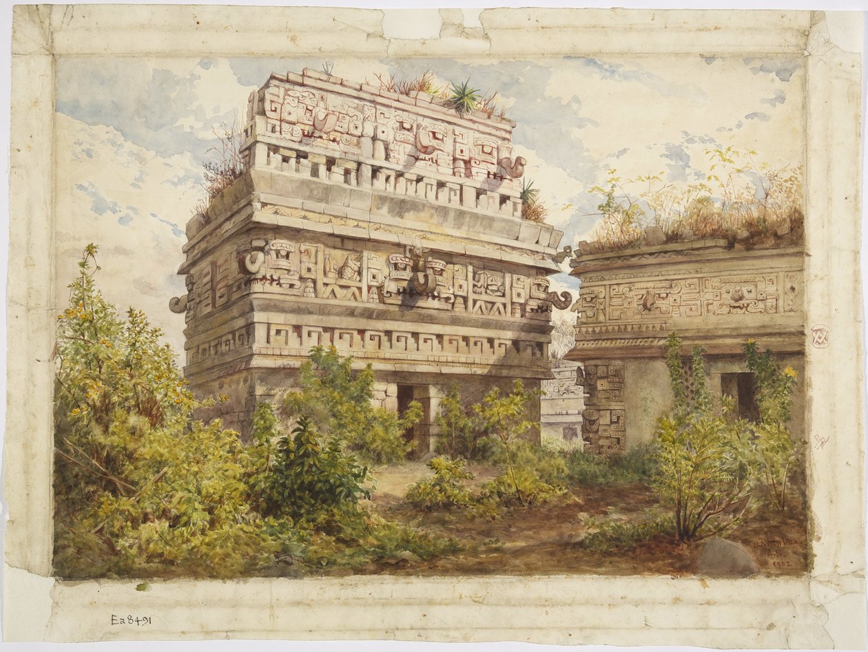Ruins from Chichen Itza, Yucatan, Mexico Depicts west facade of the Iglesia by Adela Breton