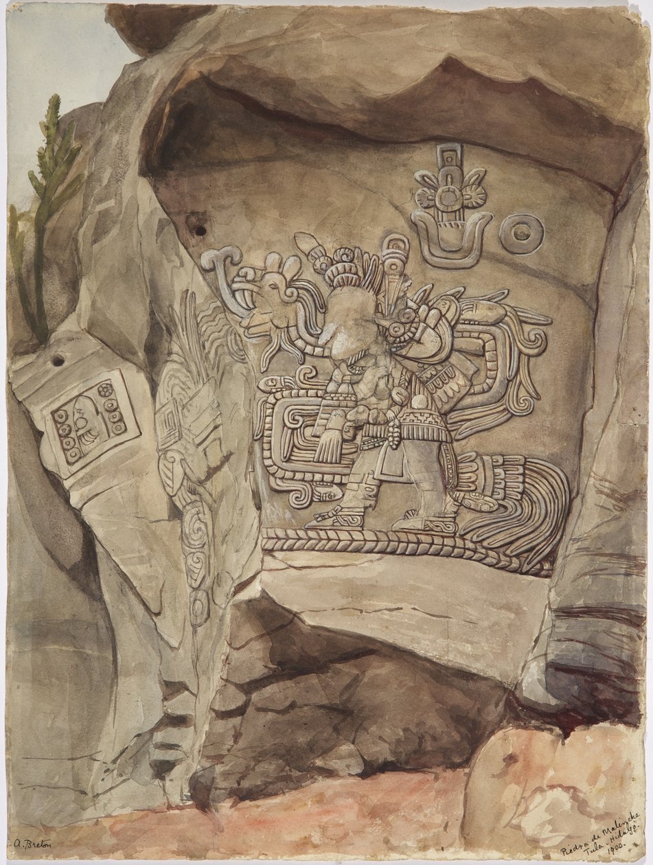 Stone relief from Piedra de Malinche, Tula, Hidalgo, Mexico by Adela Breton