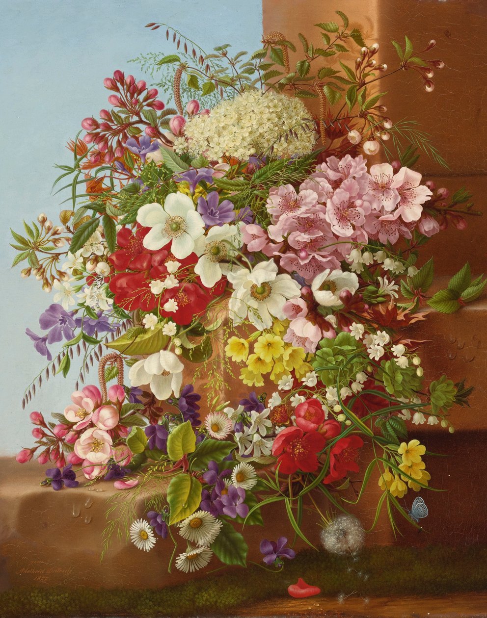 A Bounty of Flowers on a Stone Ledge by Adelheid Dietrich