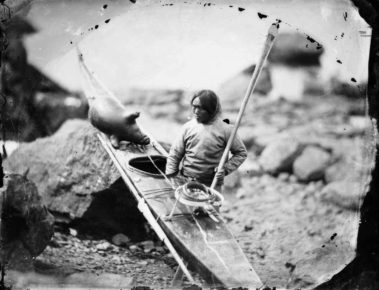 Inuit Man with a Kayak by Admiral Edward Augustus Inglefield