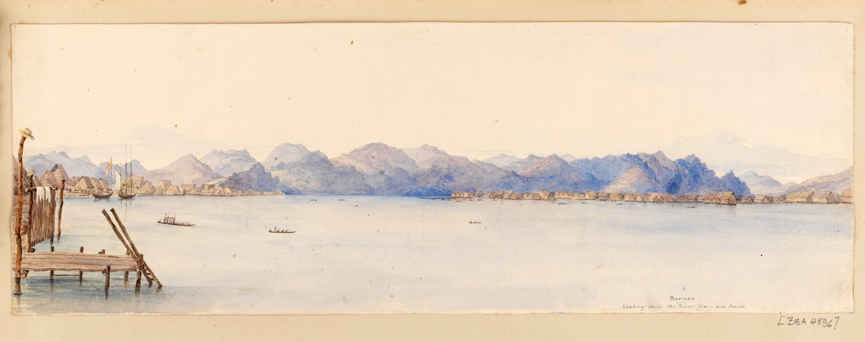Borneo- Looking down the River from our house from West Indies, North American and Borneo scrapbook, c.1845 by Admiral Sir Edward Gennys Fanshawe