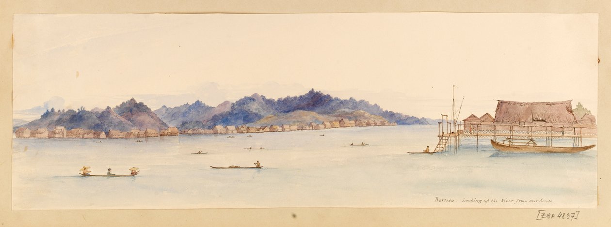 Borneo- Looking up the River from Our House from West Indies, North American and Borneo Scrapbook, c.1845 by Admiral Sir Edward Gennys Fanshawe