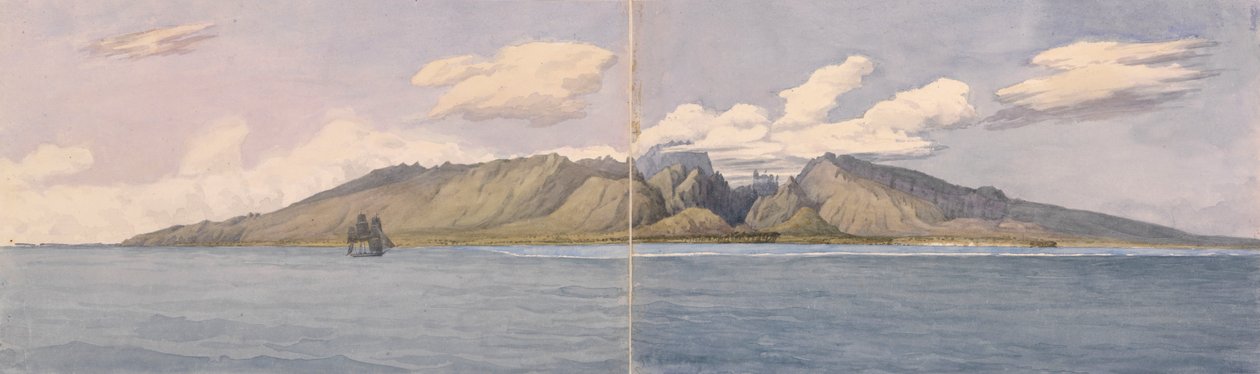 Tahiti [Society Islands]. The Ravine of Fautaua - Crown or Diademe Mountain in the Centre of the Island, and the Town of Papeiti, 24 August 1849 by Admiral Sir Edward Gennys Fanshawe