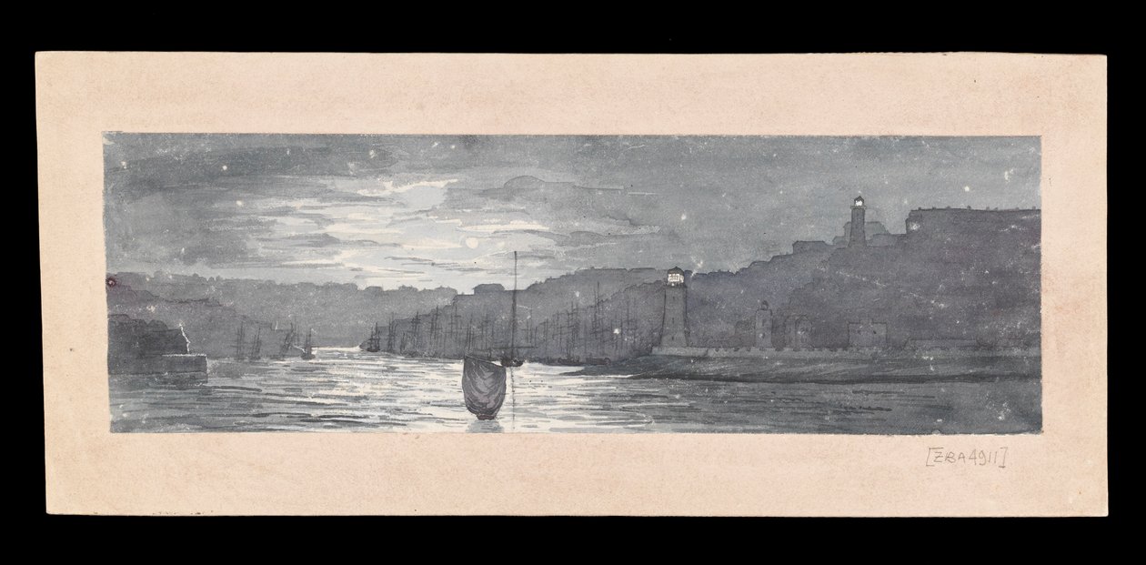 The mouth of the Tyne, with North and South Shields, by moonlight, c.1840 by Admiral Sir Edward Gennys Fanshawe