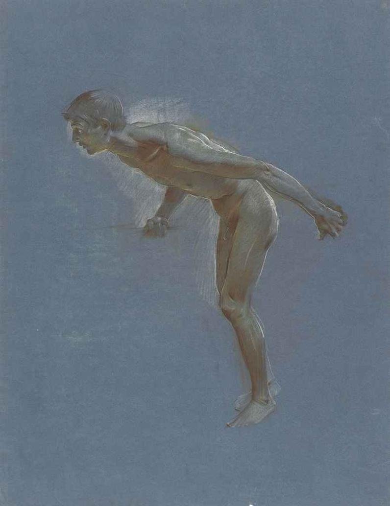 A Male Nude, Leaning Forward, Holding a Bar by Adolf Hiremy Hirschl