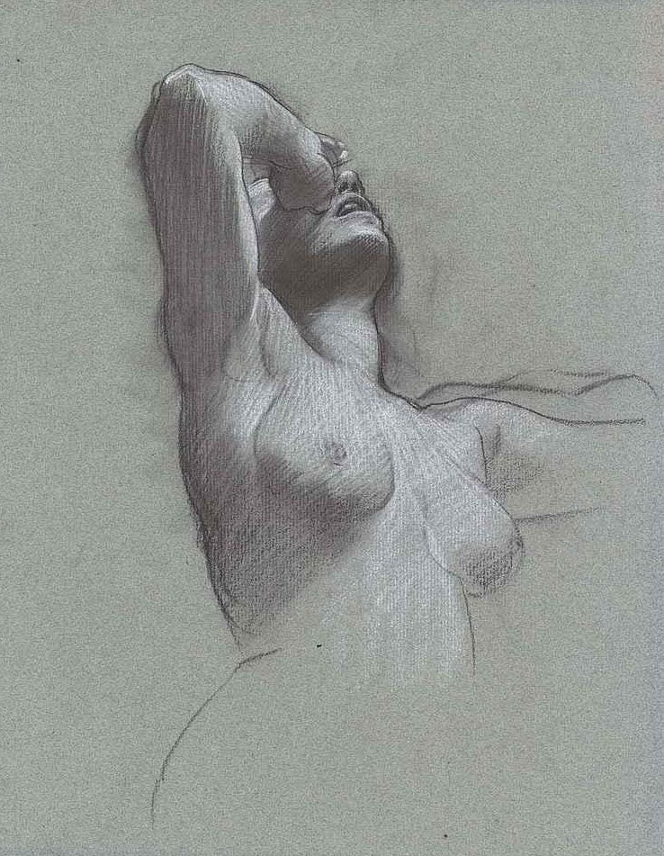 A Nude Woman, Half-Length, with Her Hand Raised to Her Eyes by Adolf Hiremy Hirschl