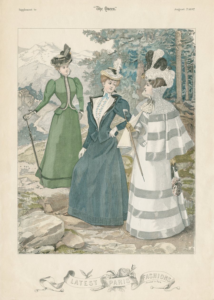Latest Paris Fashions, Illustration from The Queen, 7th August 1897 by Adolf Karol Sandoz