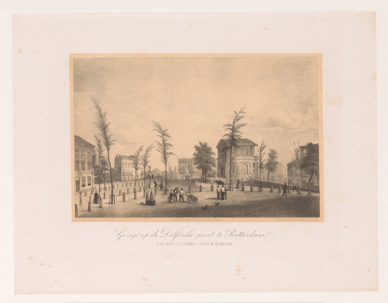 View of the Delft Gate in Rotterdam (Gezigt op de Delftsche poort te Rotterdam / van het stations gebouw komende) by Adolf Carel Nunnink