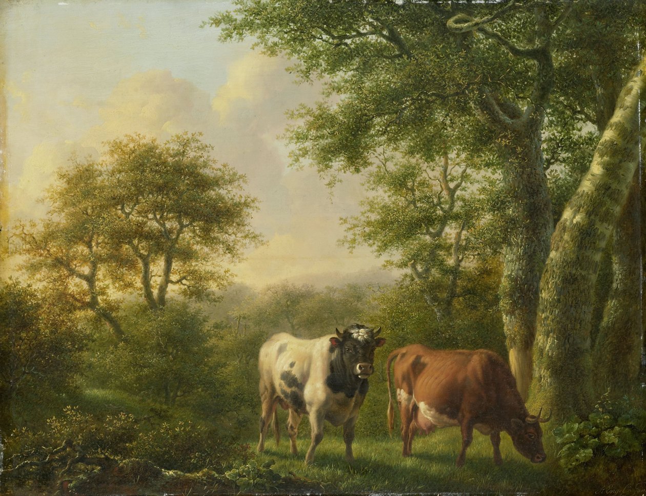 Landscape with Cattle by Adolf Karel Maximiliaan Engel