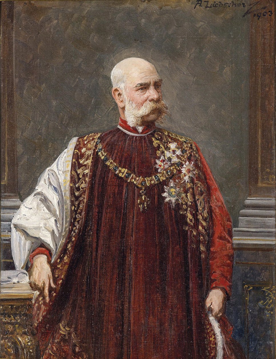 Portrait of Franz Joseph I of Austria as Grand Master of the Golden Fleece, 1903 by Adolf Liebscher