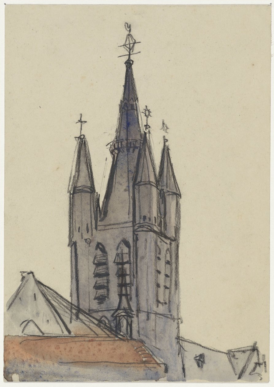Tower of the Old Church in Delft by Adolf le Comte