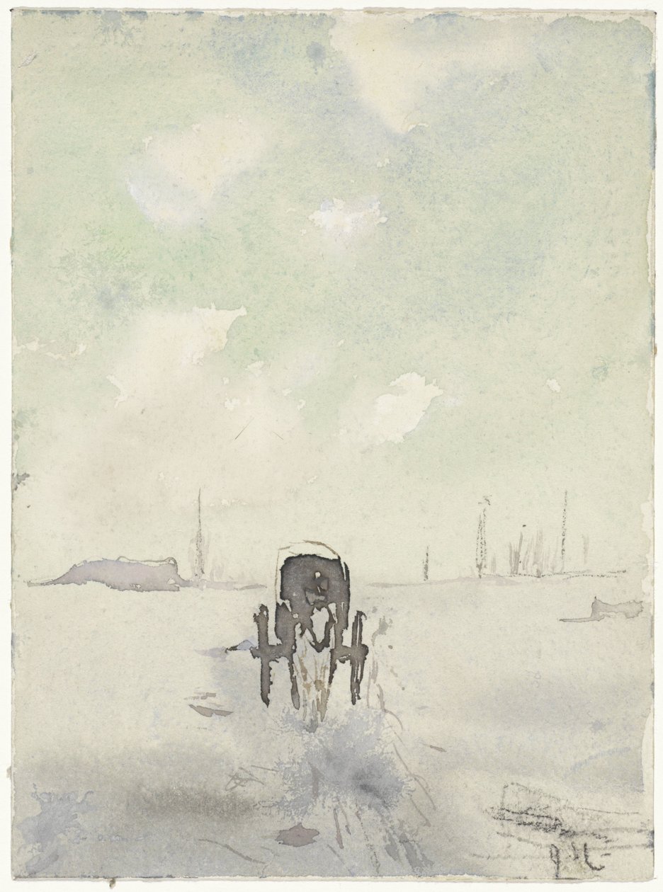 Winter Landscape with Horse and Wagon by Adolf le Comte