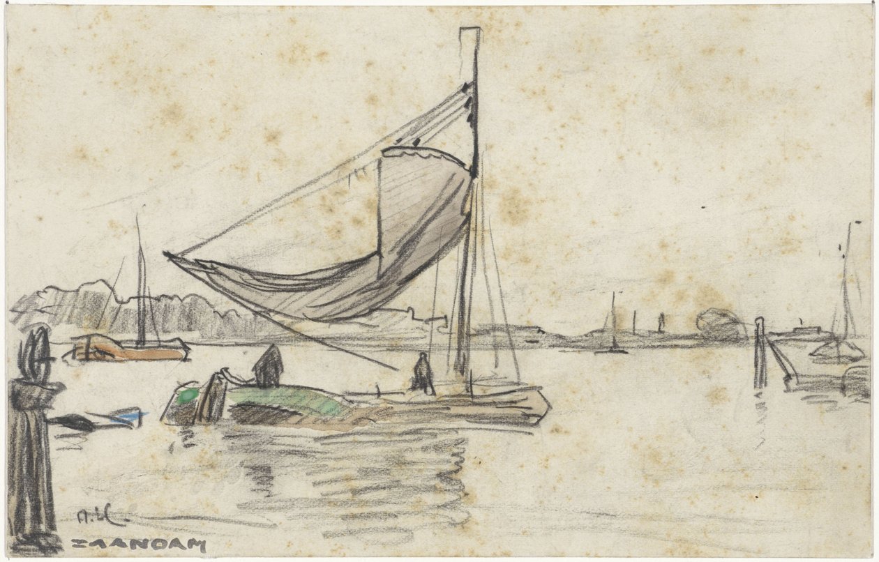 Sailing Ships on the Zaan near Zaandam by Adolf le Comte