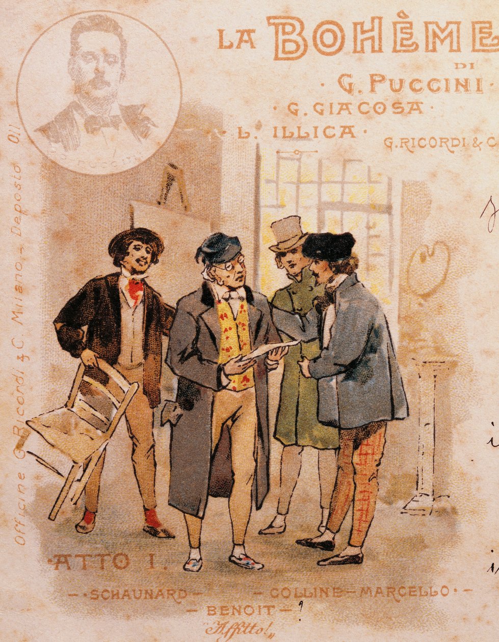 Postal Card by Adolf Hohenstein for First Performance of La Boheme by Adolfo Hohenstein