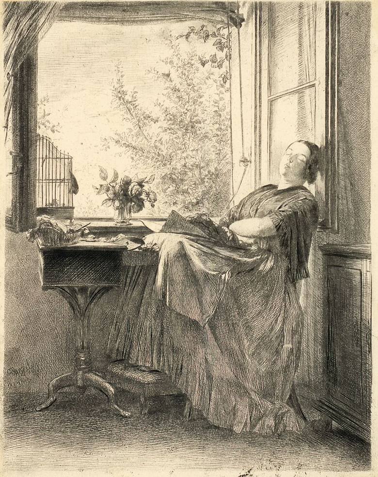 The Sleeping Seamstress at the Window by Adolph Menzel