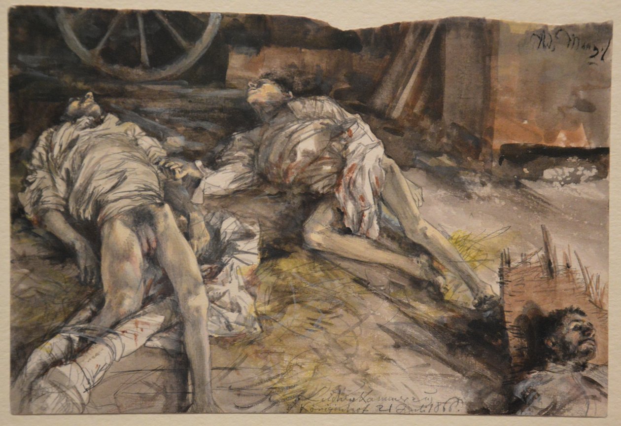 Three Fallen Soldiers in a Barn by Adolph Menzel