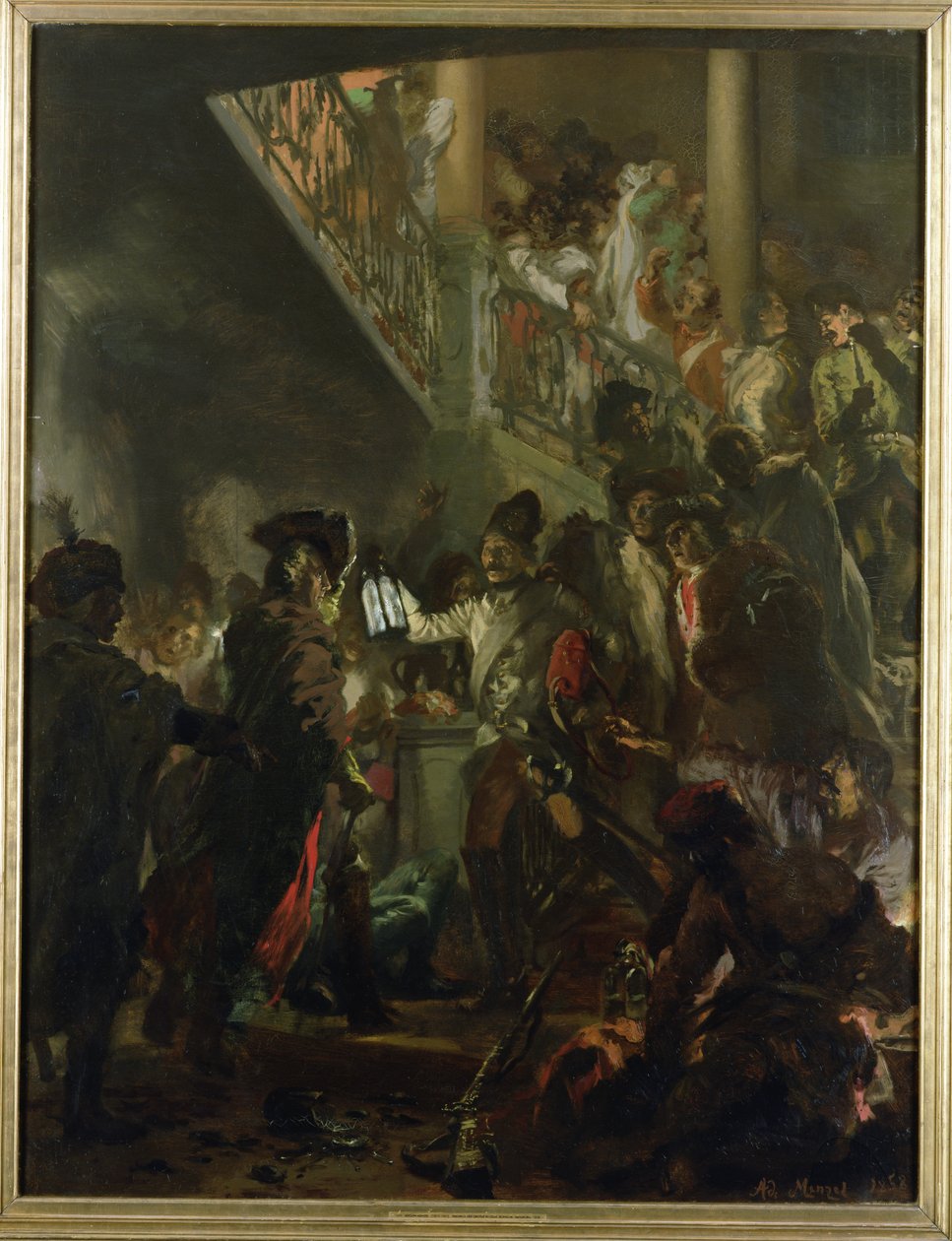 Frederick II the Great in Lissa, Bonsoir, Messieurs! 1858 by Adolph Menzel