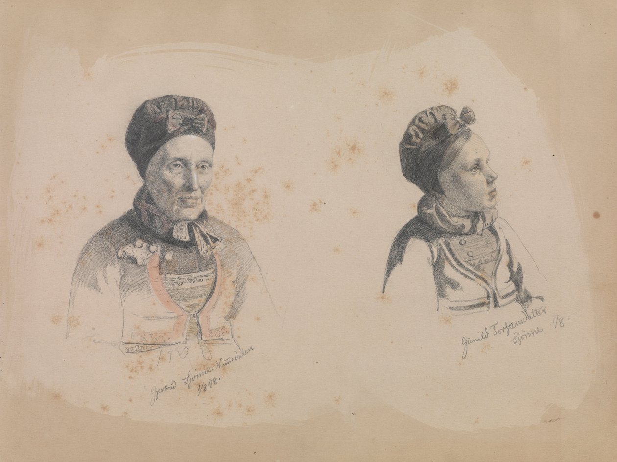 Gjertrud Skjønne and Gunhild Torstensdatter Skjønne by Adolph Tidemand