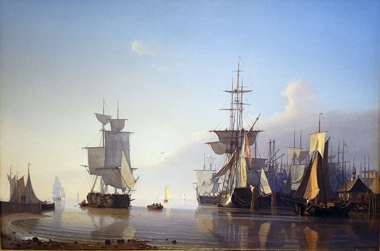 Navy with sailing ships by Adolph Friedrich Vollmer