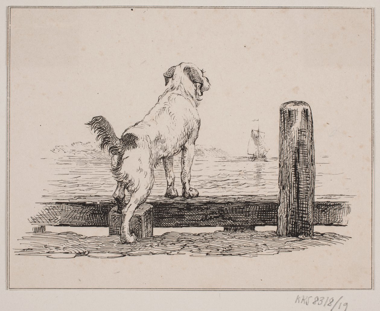 Dog on the beach by Johan Adolph Kittendorff