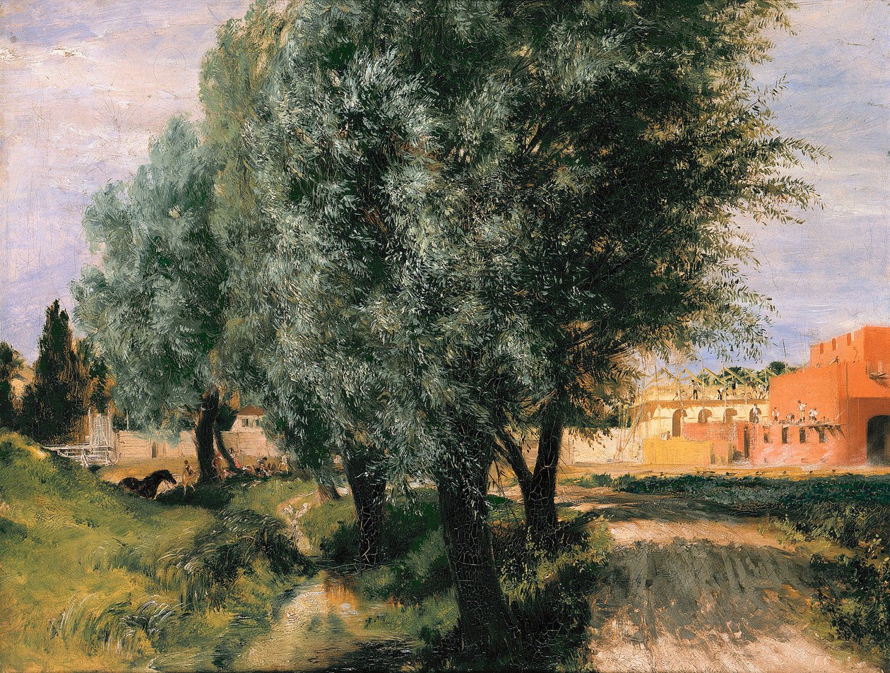 Construction Site with Willows by Adolph Menzel