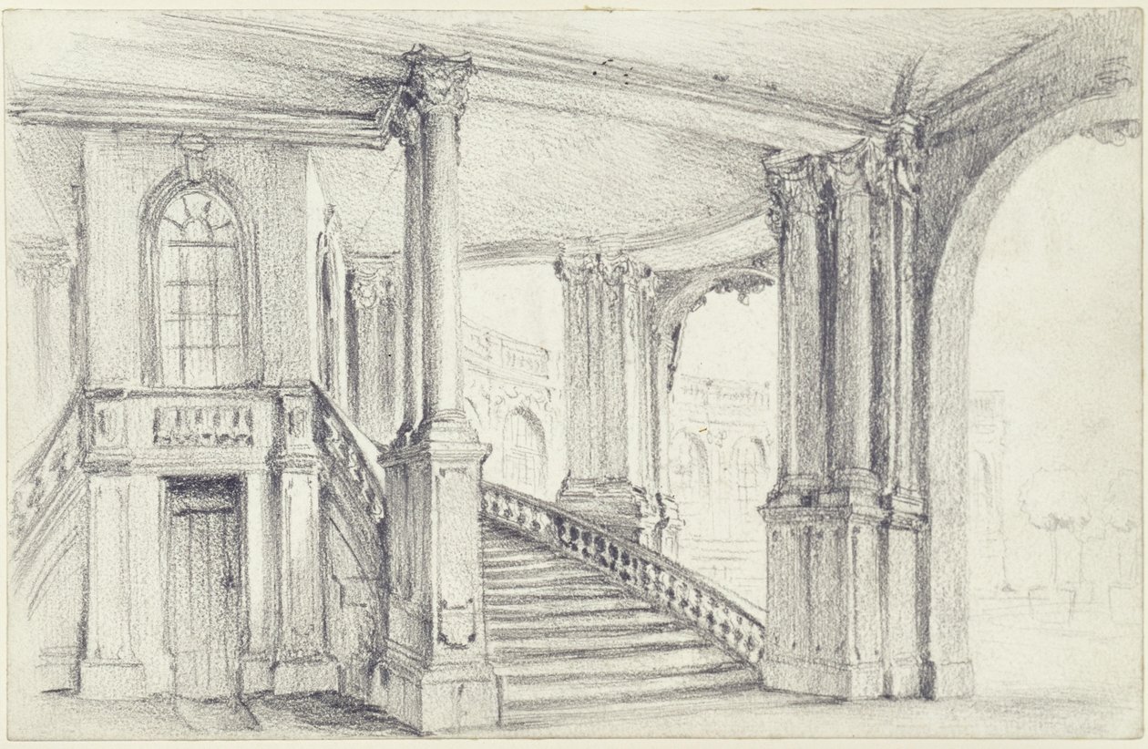 View through the City Pavilion to the Southeast Arch Gallery in the Zwinger in Dresden by Adolph Menzel