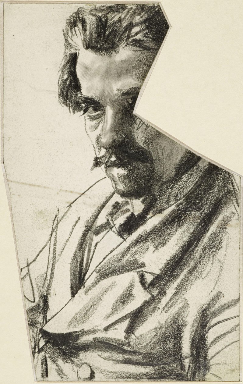 Bust of a Man with Beard Facing Left, Head Turned to Viewer by Adolph Menzel