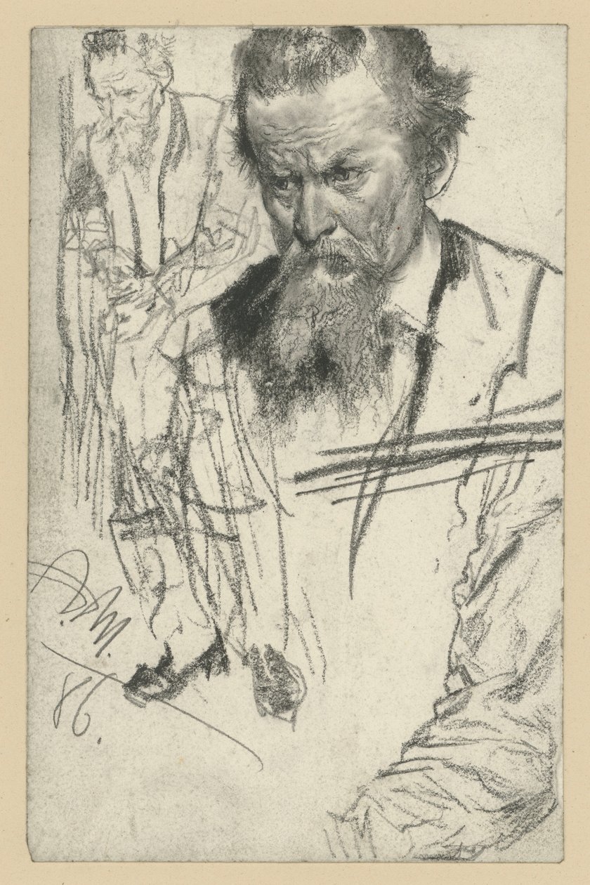 Bust of a Man with Goatee, Slightly Inclined to the Left, Left: a Standing Man, to the Left, Right: Sleeve Study by Adolph Menzel